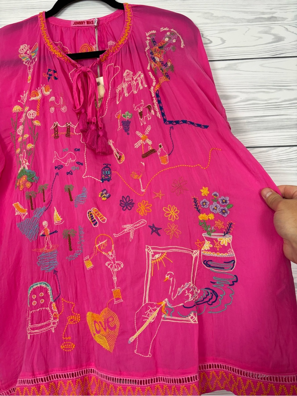 Johnny Was Zadonia blouse Fatima size medium fuchsia pink embroidered NWT - Picture 7 of 16